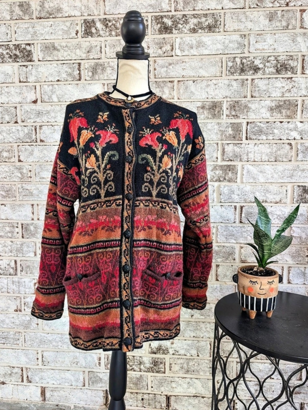 vintage Coldwater creek shetland wool coat Icelandic floral pattern